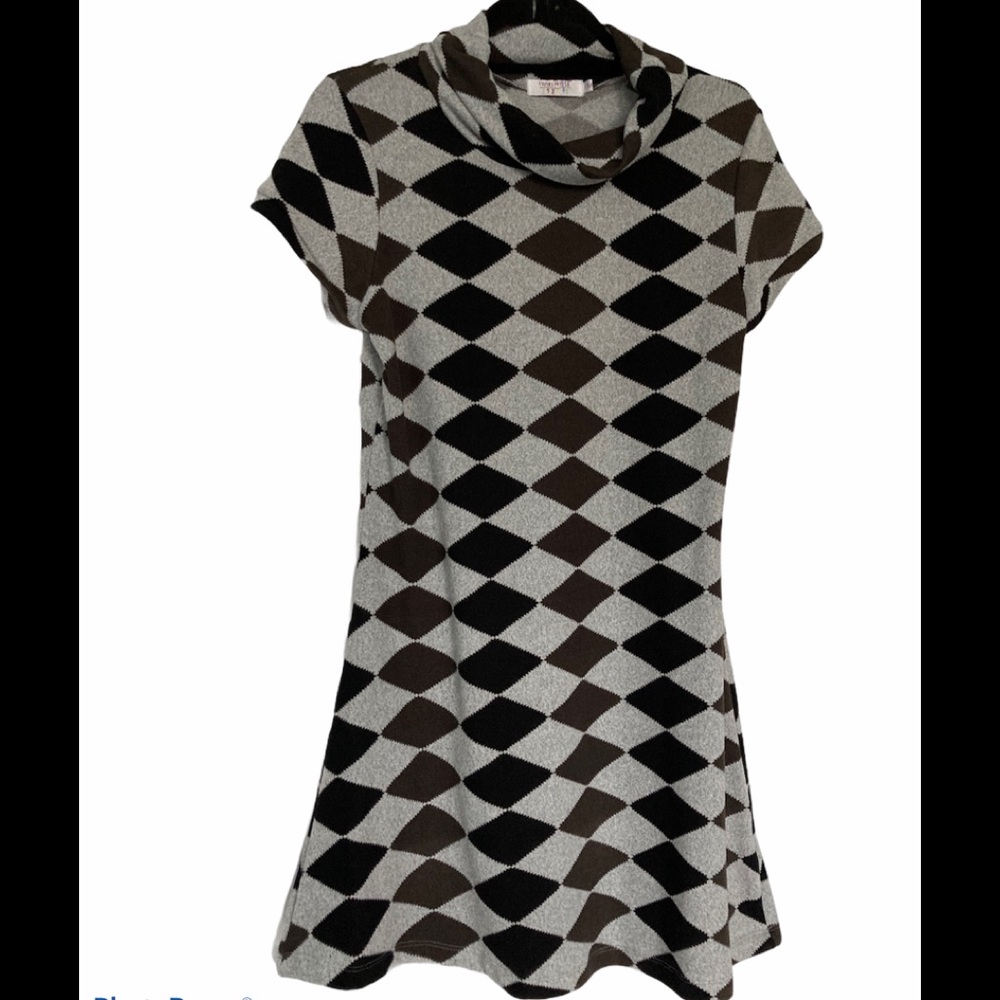Funky People Geometric Dress Cowl Neck Retro Bohemian Colorblock Black Gray Med